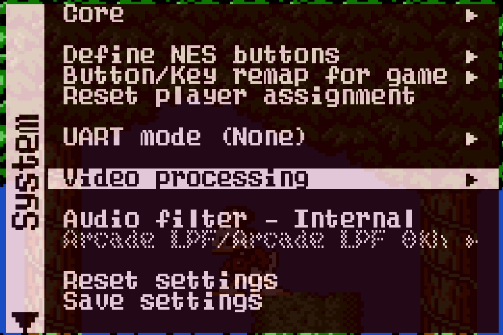 MiSTer FPGA Video Processing options selection