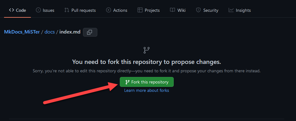 Fork the repository for this documentation page